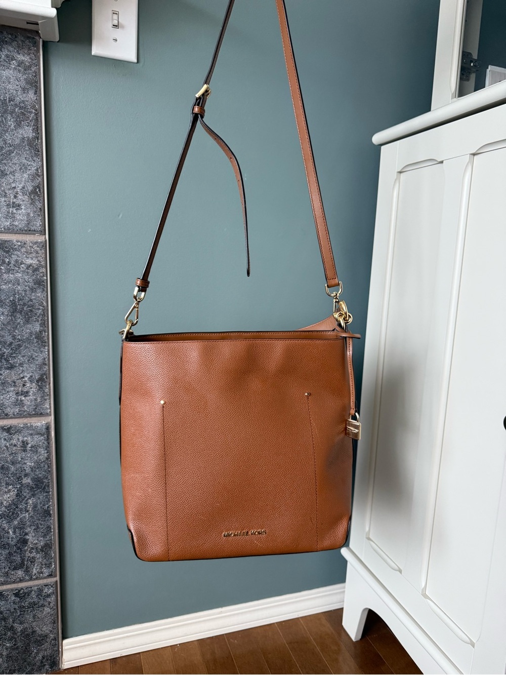 Michael Kors Cognac Tan Pebbled Leather Crossbody Bag